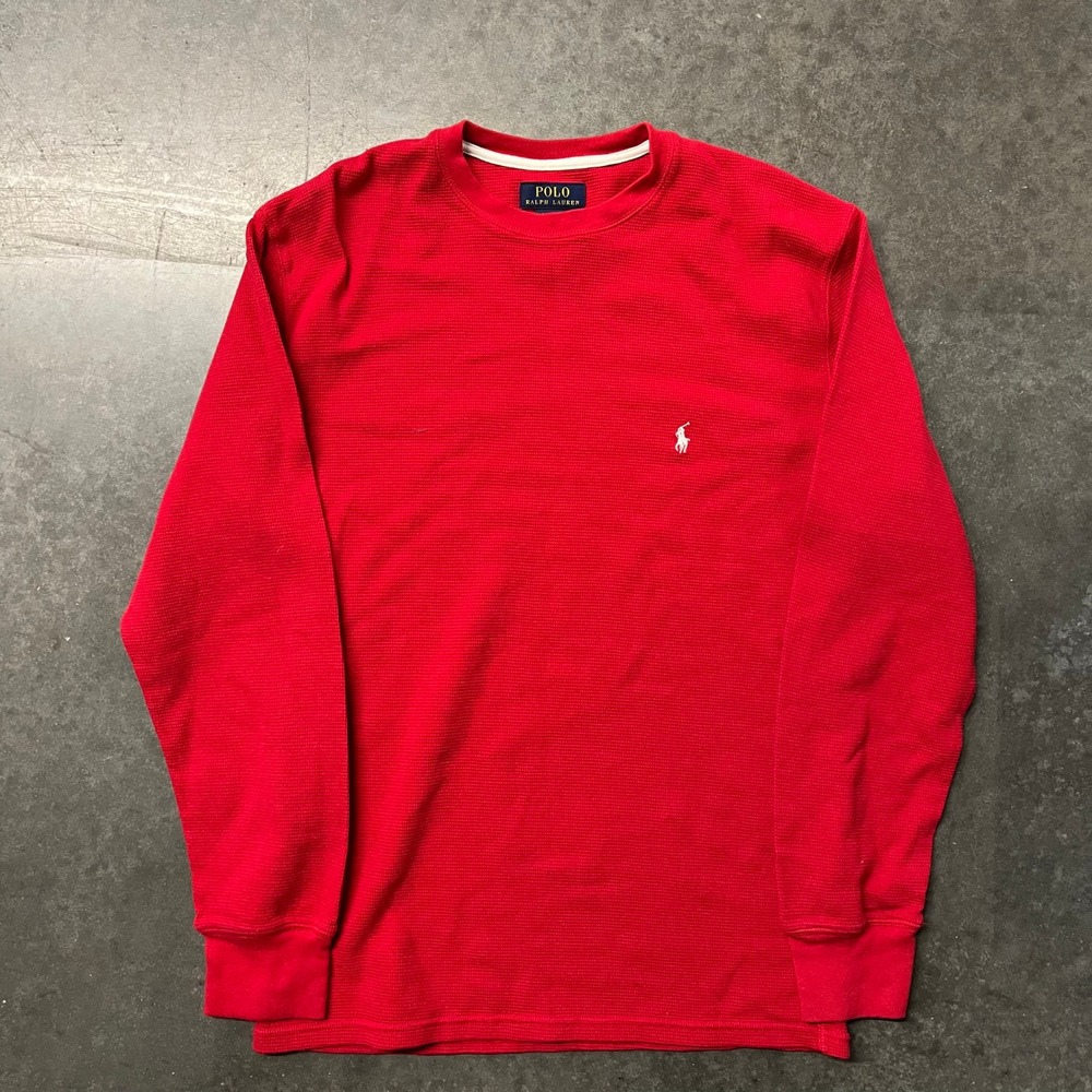 Polo Ralph Lauren Mens Large Red Waffle Knit Thermal Long Sleeve Shirt Pony Logo